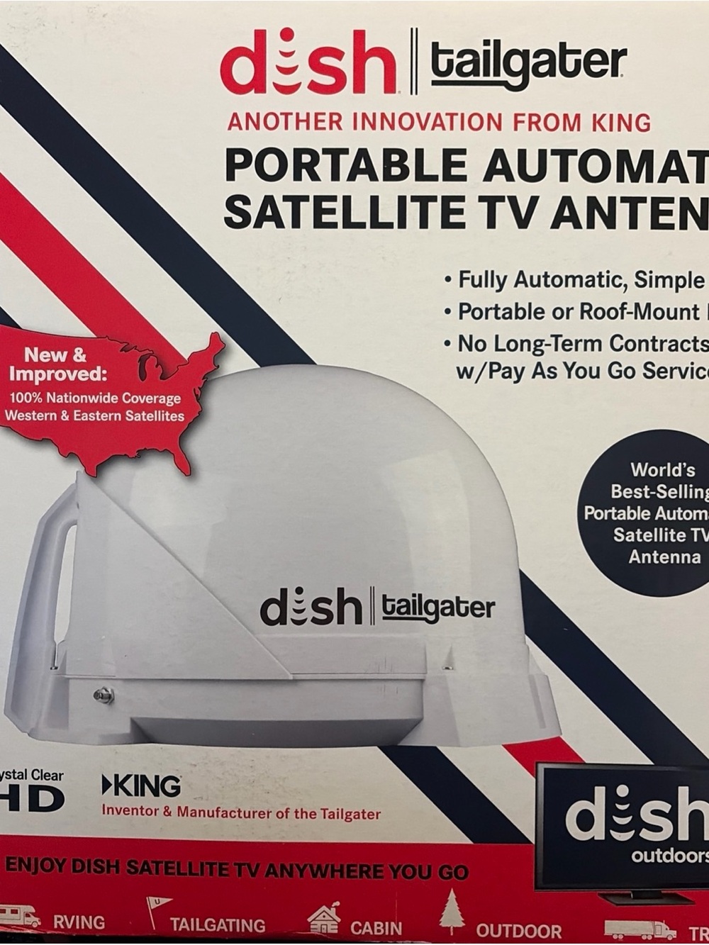 King DISH Tailgater 4 HDTV Satellite Antenna White Portable RV DT4400